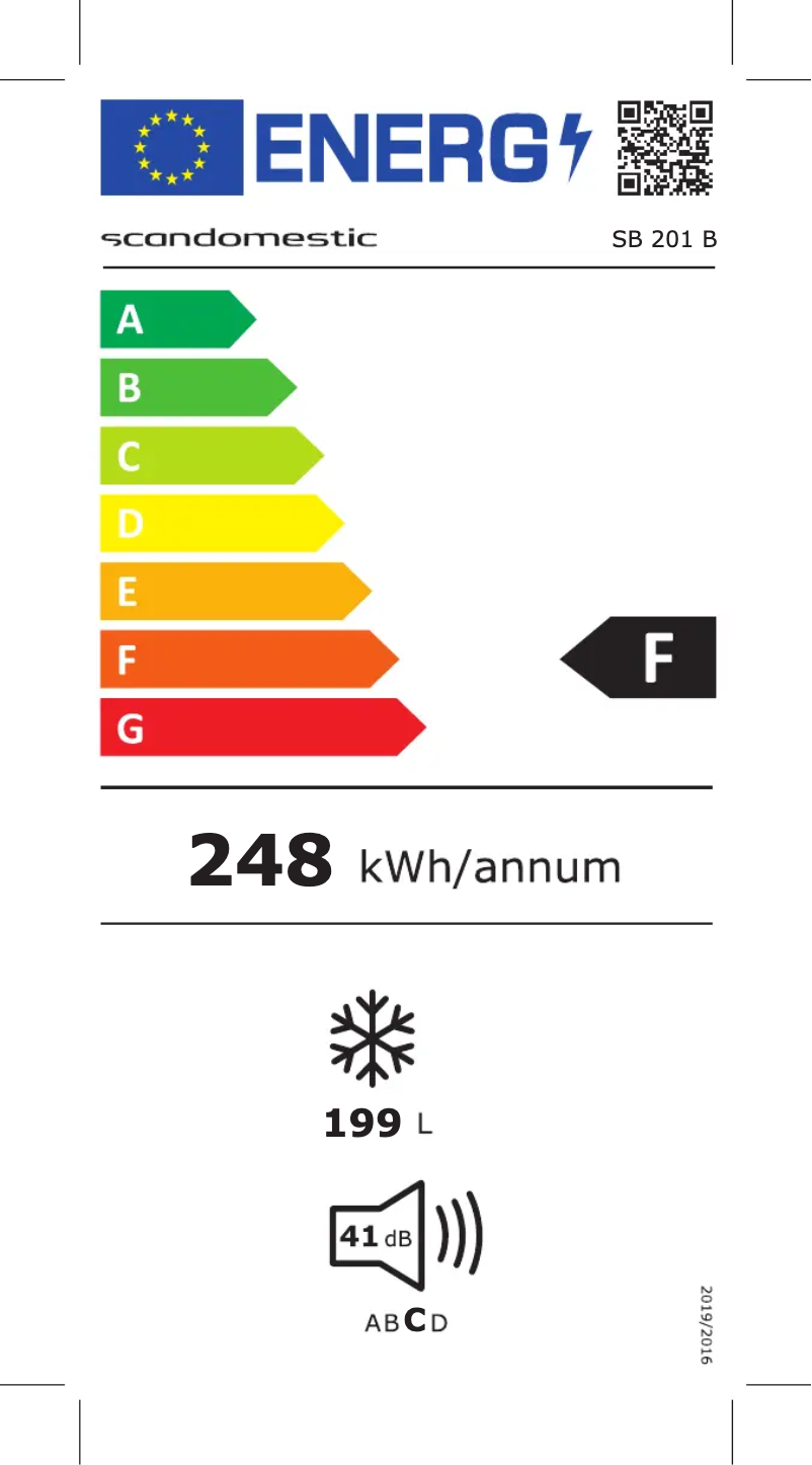 Page 1 de la notice Label énergétique Scandomestic SB 201 B