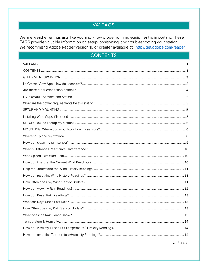 Page n°1 - FAQ La Crosse Technology V41-PRO