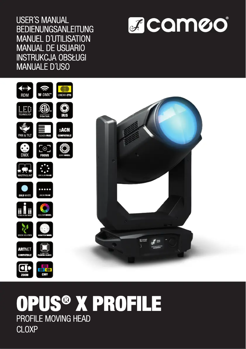 Page 1 de la notice Manuel utilisateur Cameo OPUS X PROFILE