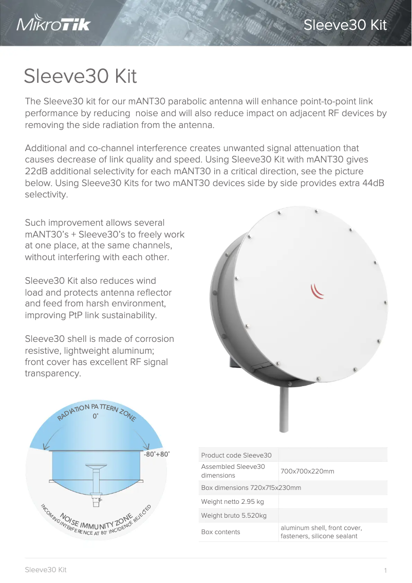 First page image of the manual for Sleeve30