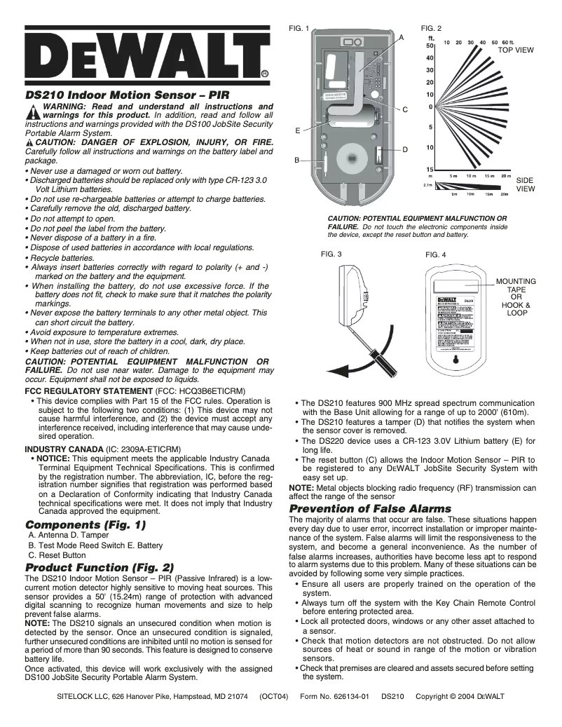 Page 1 de la notice Manuel utilisateur DeWalt DS210