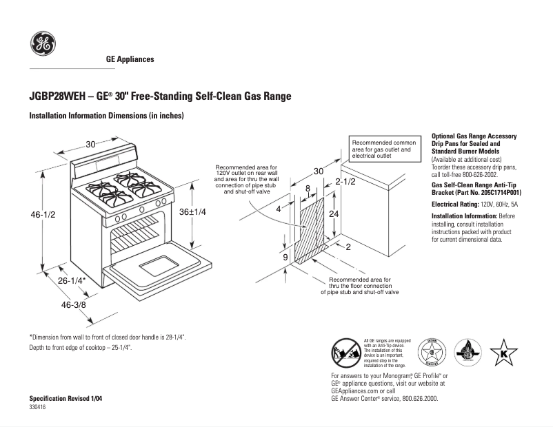 Page n°1 - Fiche technique GE JGBP28WEHWW