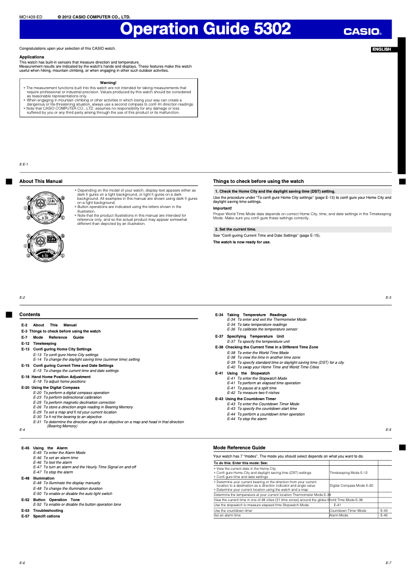 Page 1 de la notice Manuel utilisateur Casio 5302