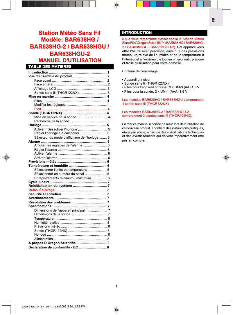 Image de la première page du manuel de l'appareil BAR638HG-2