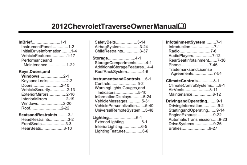 Image de la première page du manuel de l'appareil Traverse (2023)