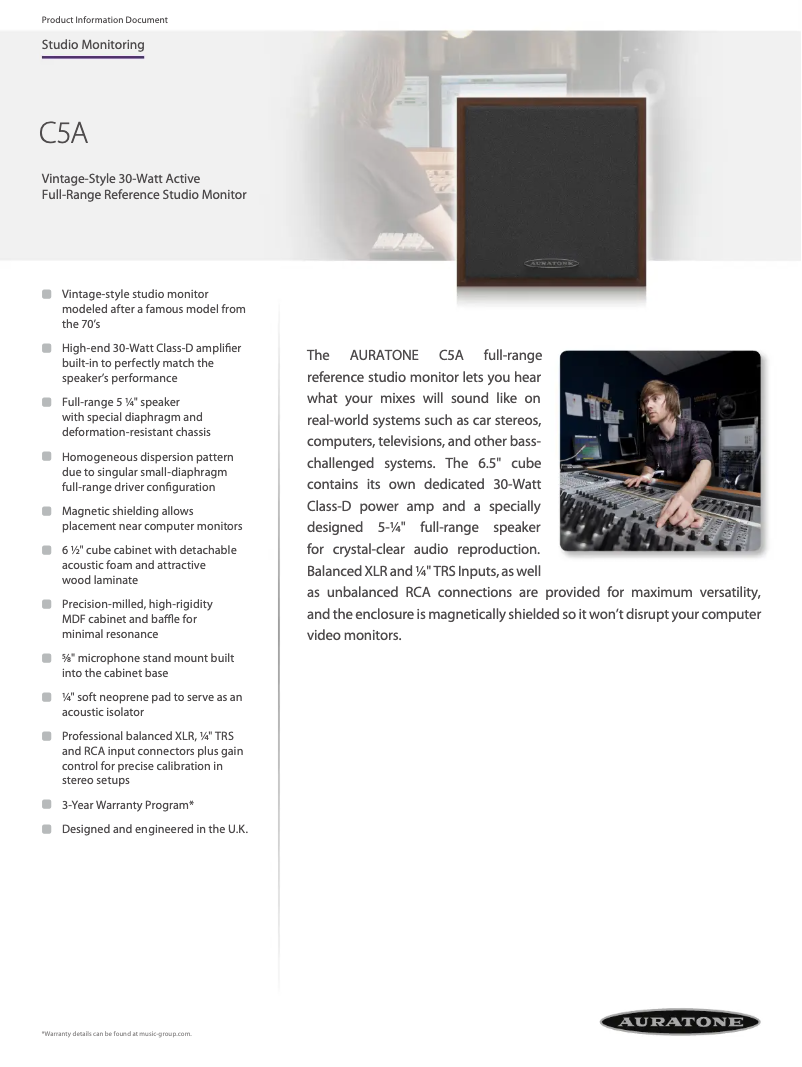 Page 1 de la notice Manuel utilisateur Auratone C5A