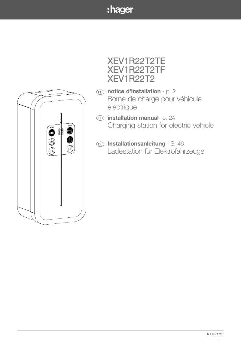 Page 1 de la notice Instructions / montage Hager XEV1R22T2