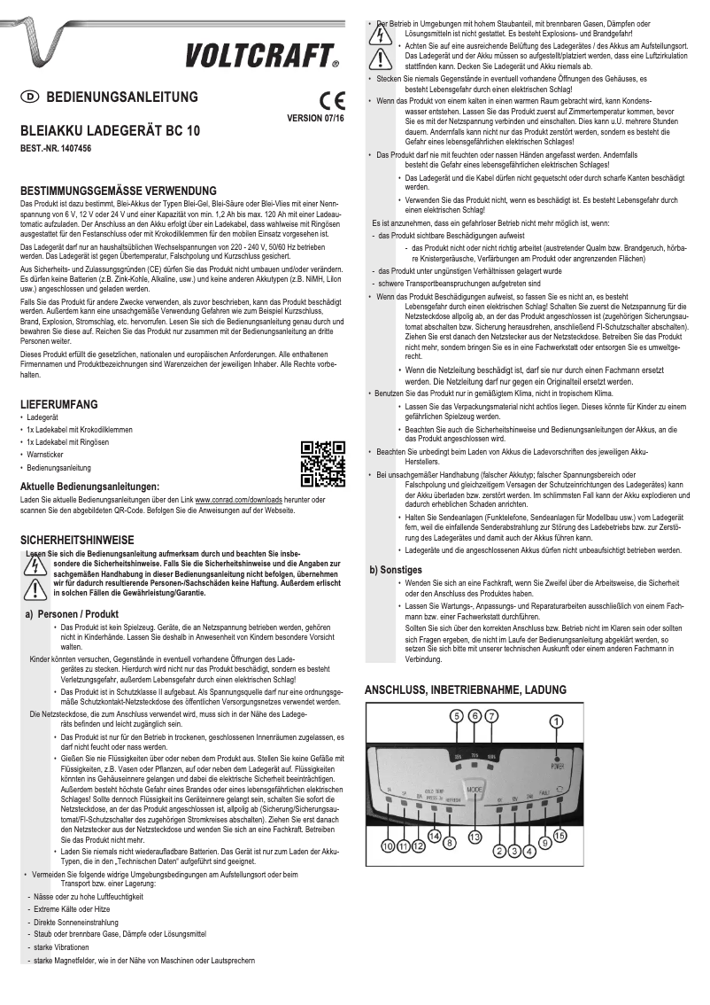 Page 1 de la notice Manuel utilisateur Voltcraft BC-10