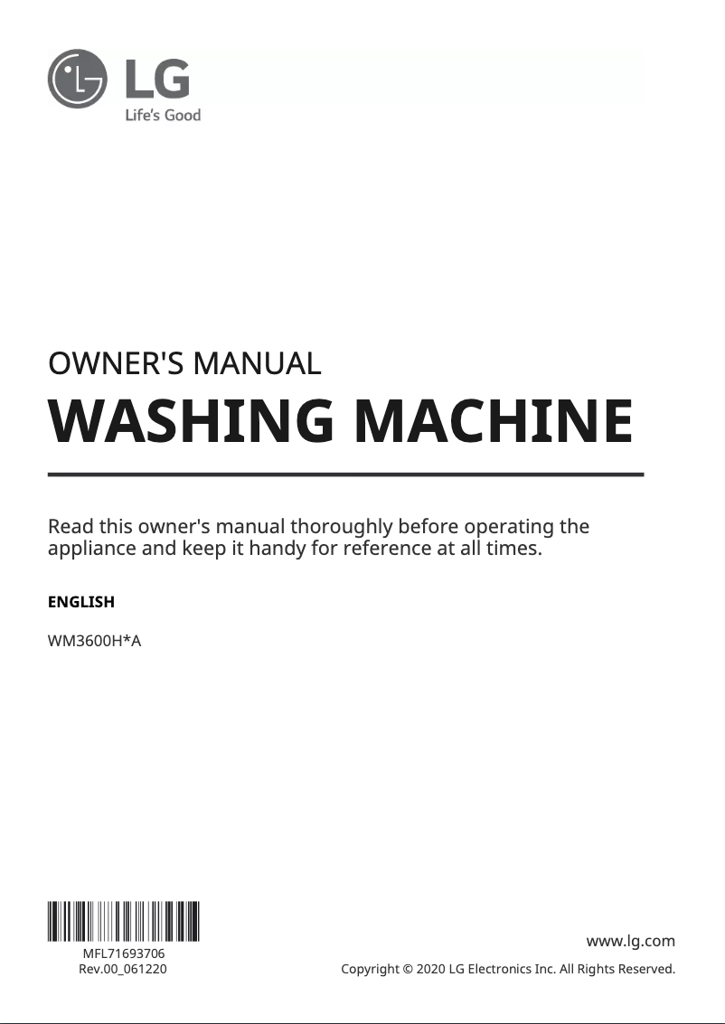 Page n°1 - Manuel utilisateur LG WM3600HWA