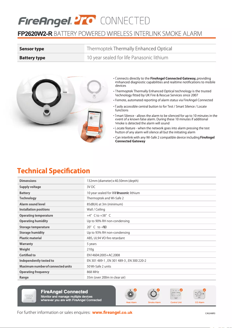 Page 1 de la notice Fiche technique FireAngel FP2620W2-R