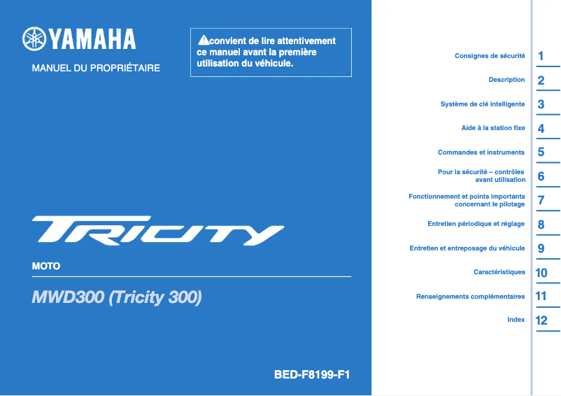 Page 1 de la notice Manuel utilisateur Yamaha Tricity 300 (2022)