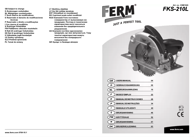 Page n°1 - Manuel utilisateur Ferm FKS-210L