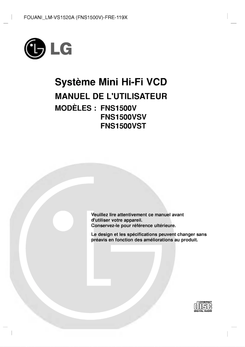 Image de la première page du manuel de l'appareil FNS1500V