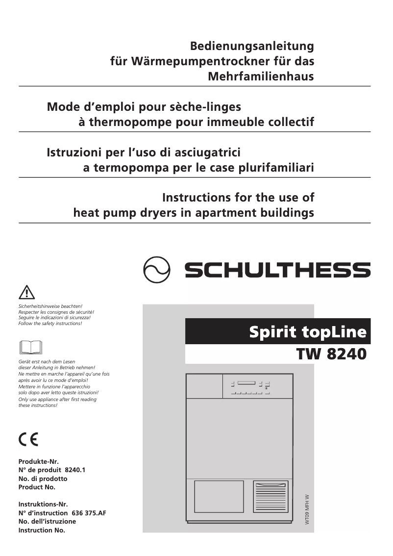 Page n°1 - Manuel utilisateur Schulthess Spirit TopLine TW 8240
