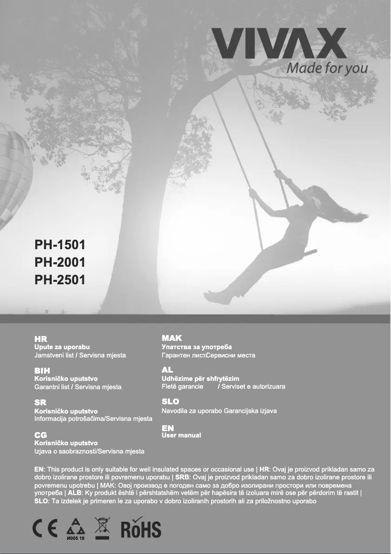 Page n°1 - Manuel utilisateur Vivax PH-1501