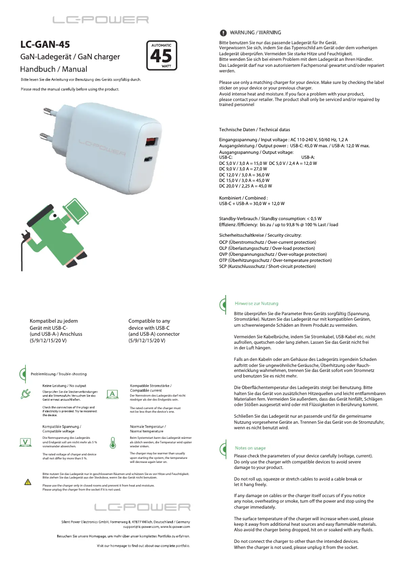 Page 1 de la notice Manuel utilisateur LC-Power LC-GAN-45