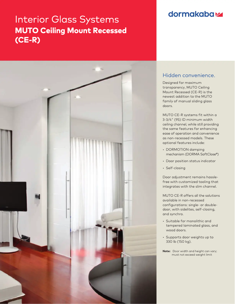 Page 1 de la notice Manuel utilisateur Dormakaba MUTO Recessed