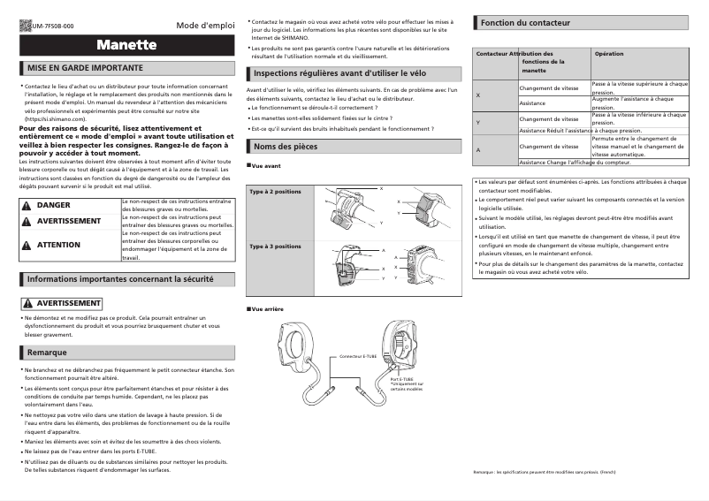Page 1 de la notice Manuel utilisateur Shimano SW-S705
