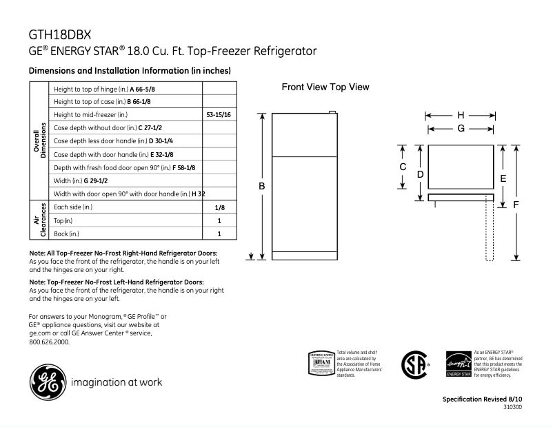 Page n°1 - Fiche technique GE GTH18DBXLWW