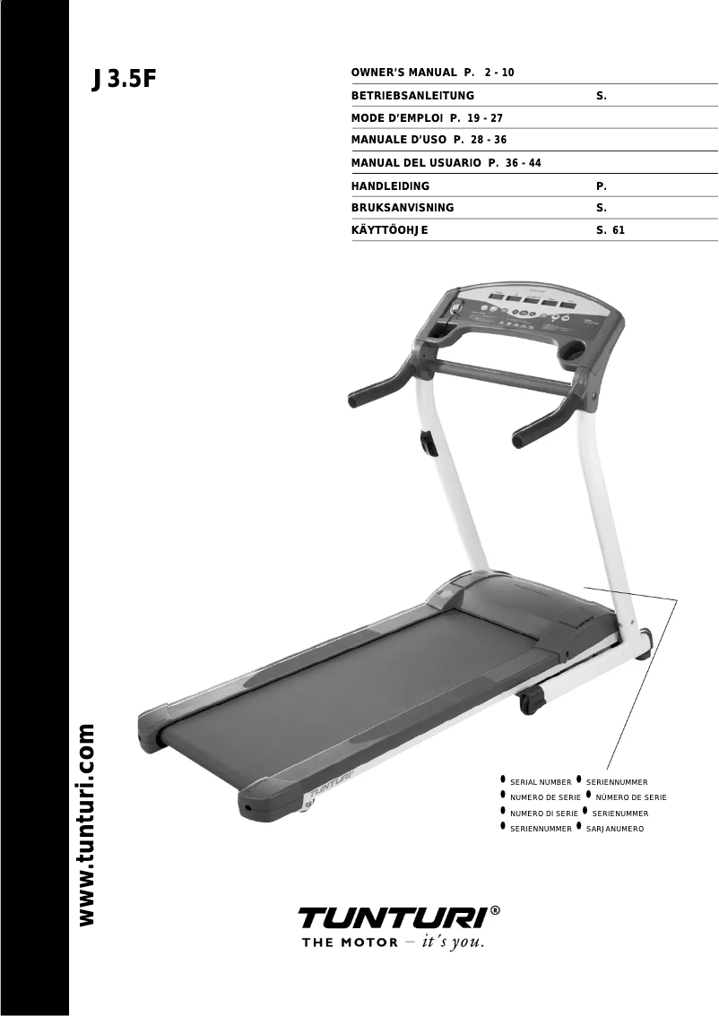 Page 1 de la notice Manuel utilisateur Tunturi J3.5F