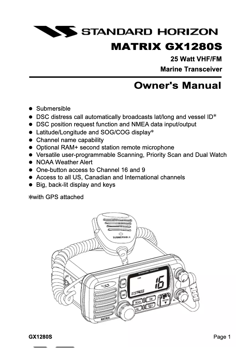 Page n°1 - Manuel utilisateur Standard Horizon Matrix GX1280S