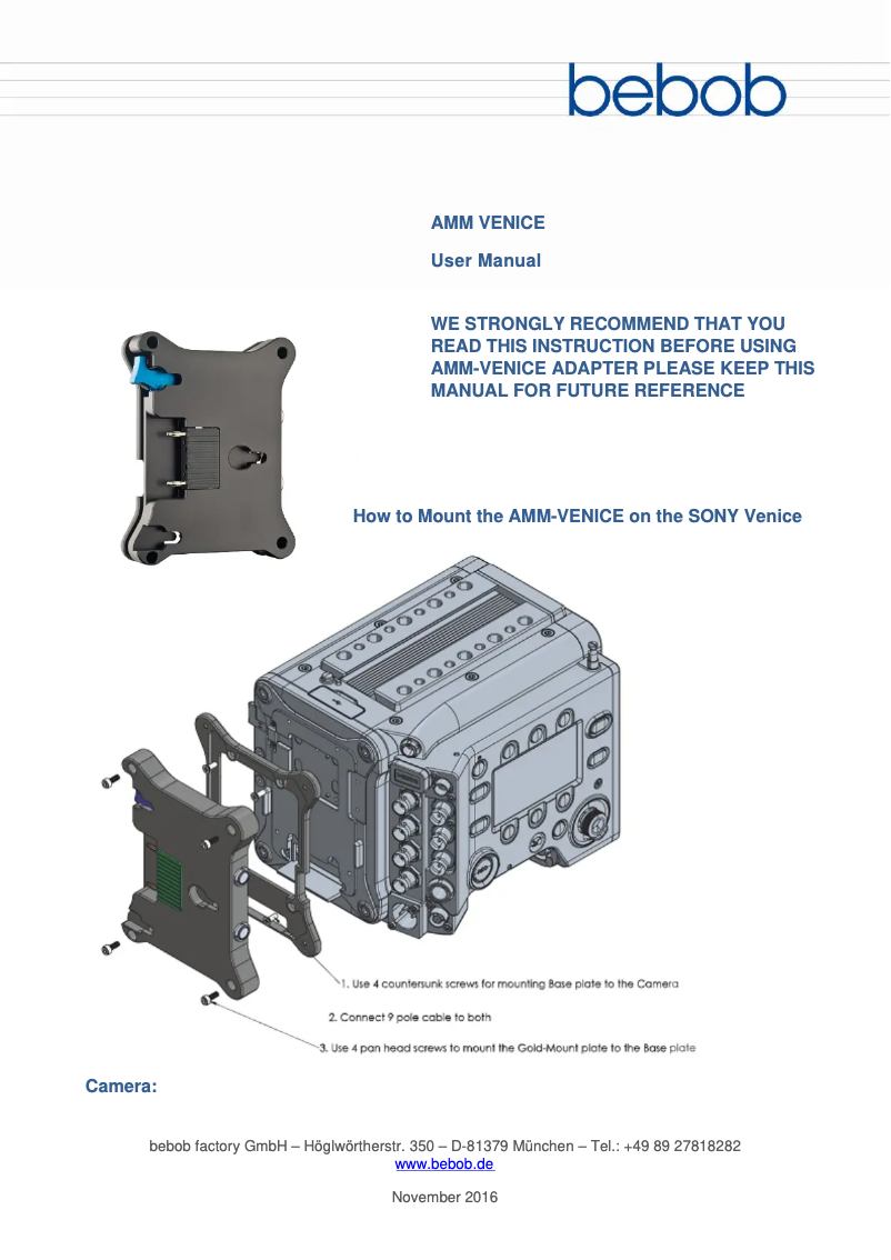 Page n°1 - Manuel utilisateur Bebob AMM VENICE