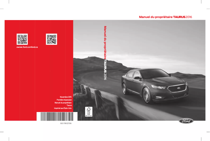 Page 1 de la notice Manuel utilisateur Ford Taurus (2016)