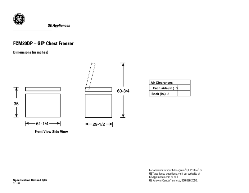 Page n°1 - Fiche technique GE FCM20DPWH