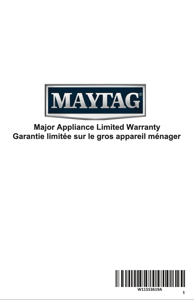 Page 1 de la notice Informations de garantie Maytag MMMF6030PB