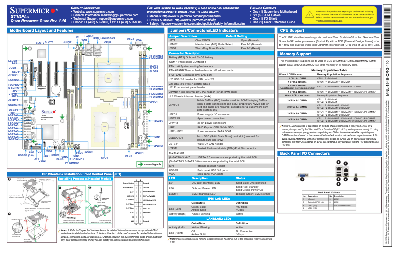 Page n°1 - Guide de démarrage rapide Supermicro X11DPL-i