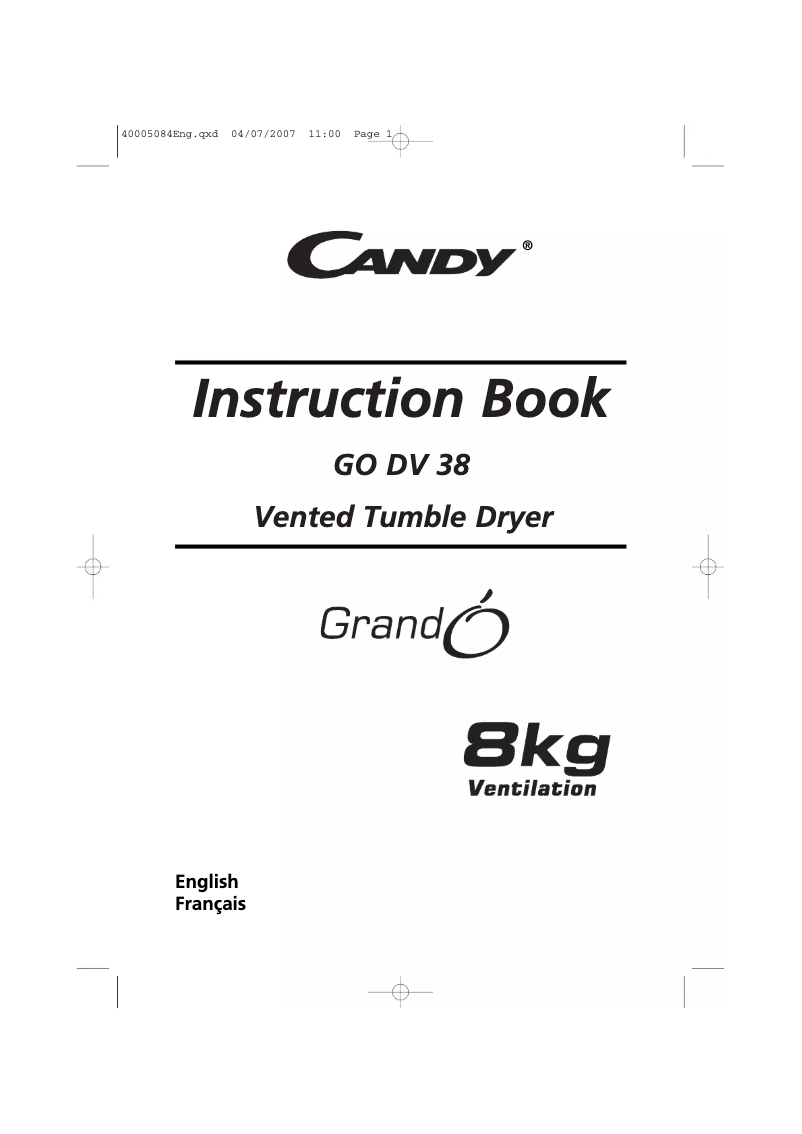 Page 1 de la notice Manuel utilisateur Candy GO DV 38