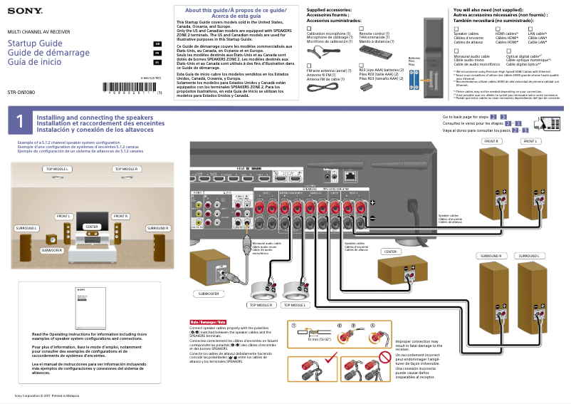 Page 1 de la notice Guide d'installation Sony STR-DN1080