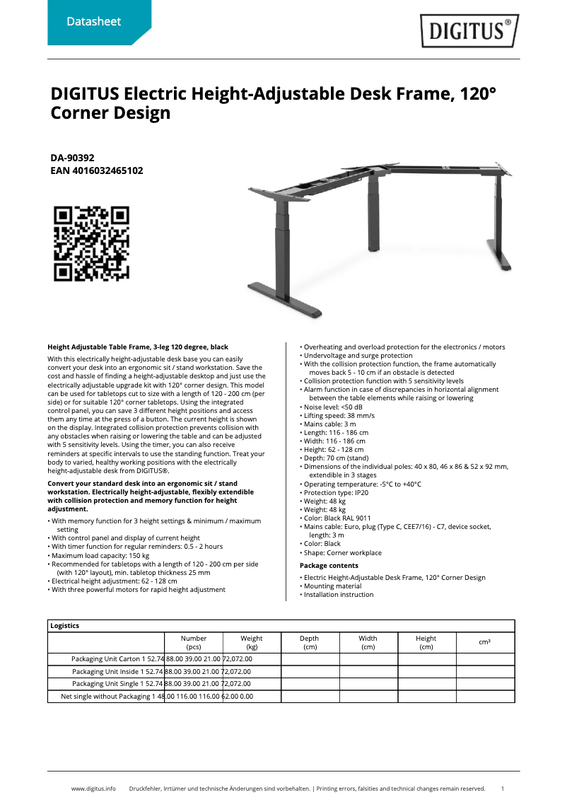 Page 1 de la notice Fiche technique Digitus DA-90392