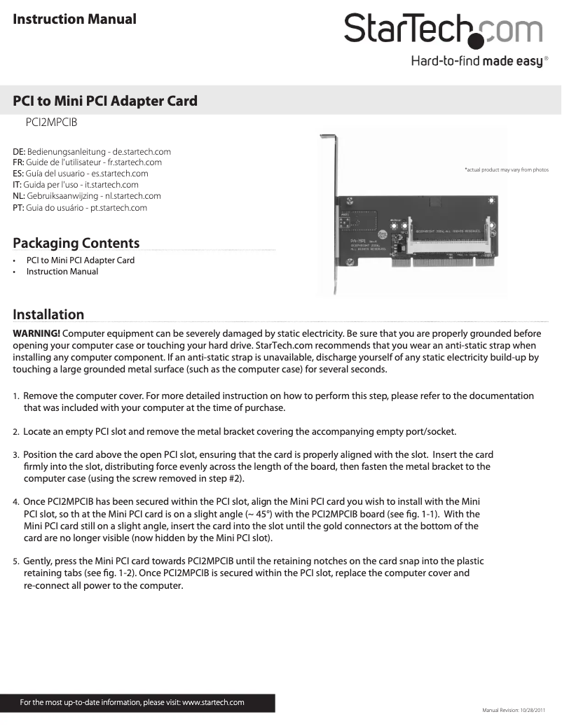 Image de la première page du manuel de l'appareil PCI2MPCIB