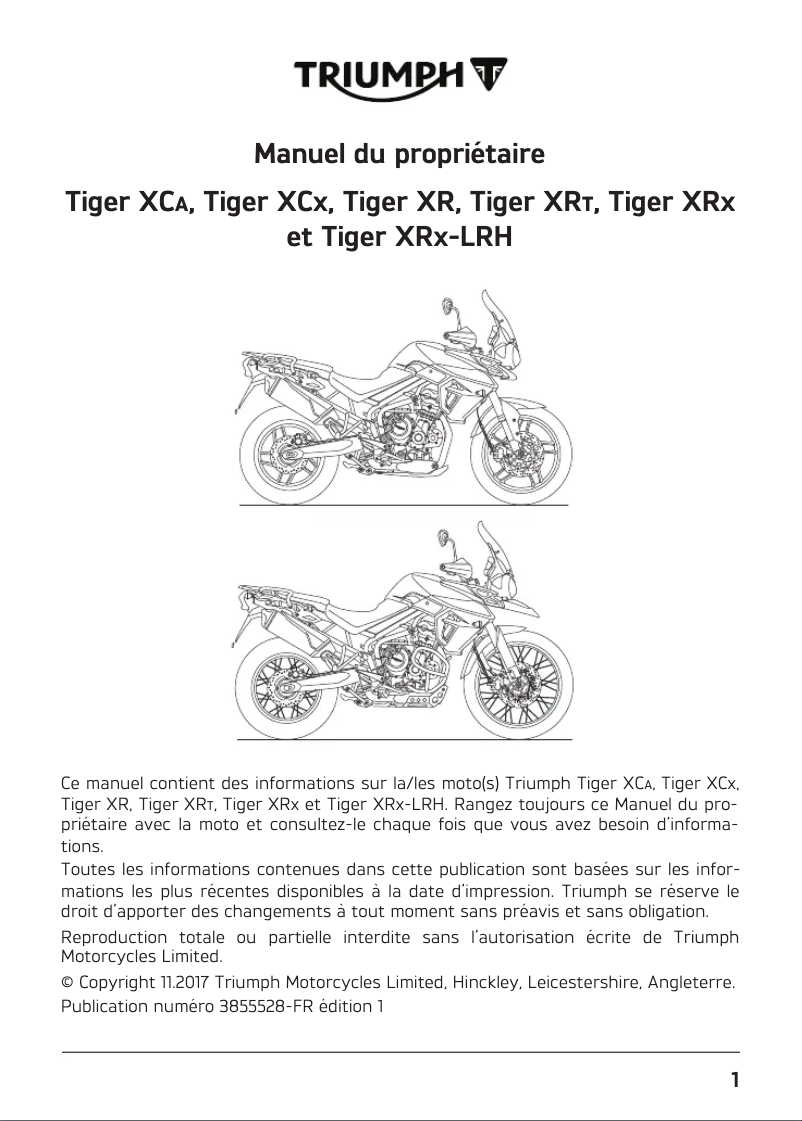 Page 1 de la notice Manuel utilisateur Triumph Tiger 800 XCA (2019)