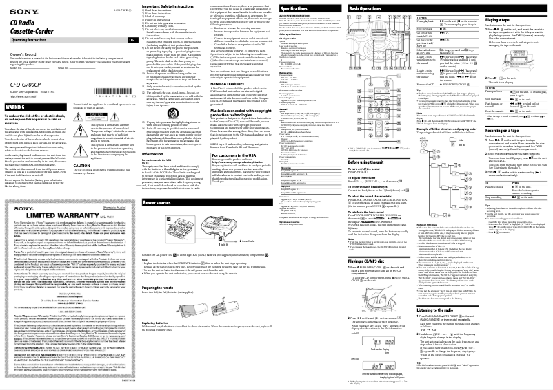 Image de la première page du manuel de l'appareil CFD-G700CP