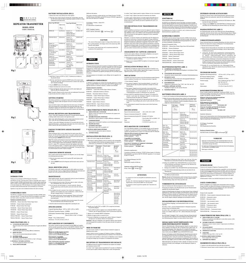 Page n°1 - Manuel utilisateur Oregon Scientific RT918