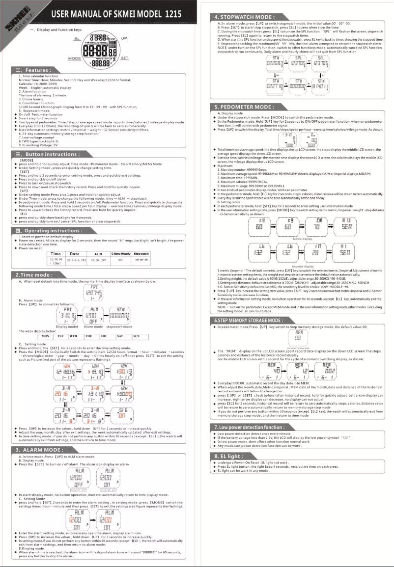 Page 1 de la notice Manuel utilisateur Skmei 1215