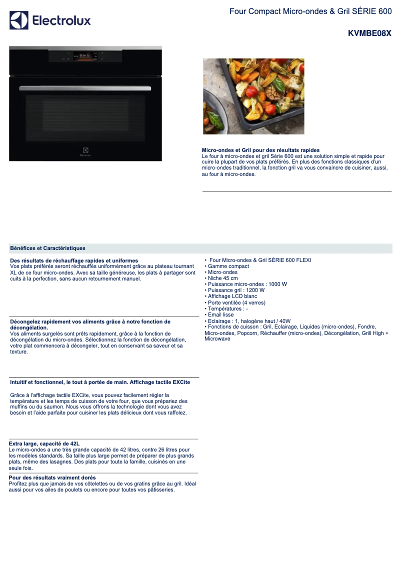 Page n°1 - Fiche technique Electrolux KVMBE08X