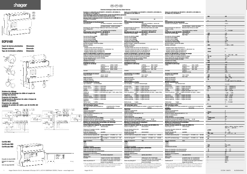 Page n°1 - Manuel utilisateur Hager ECP310D