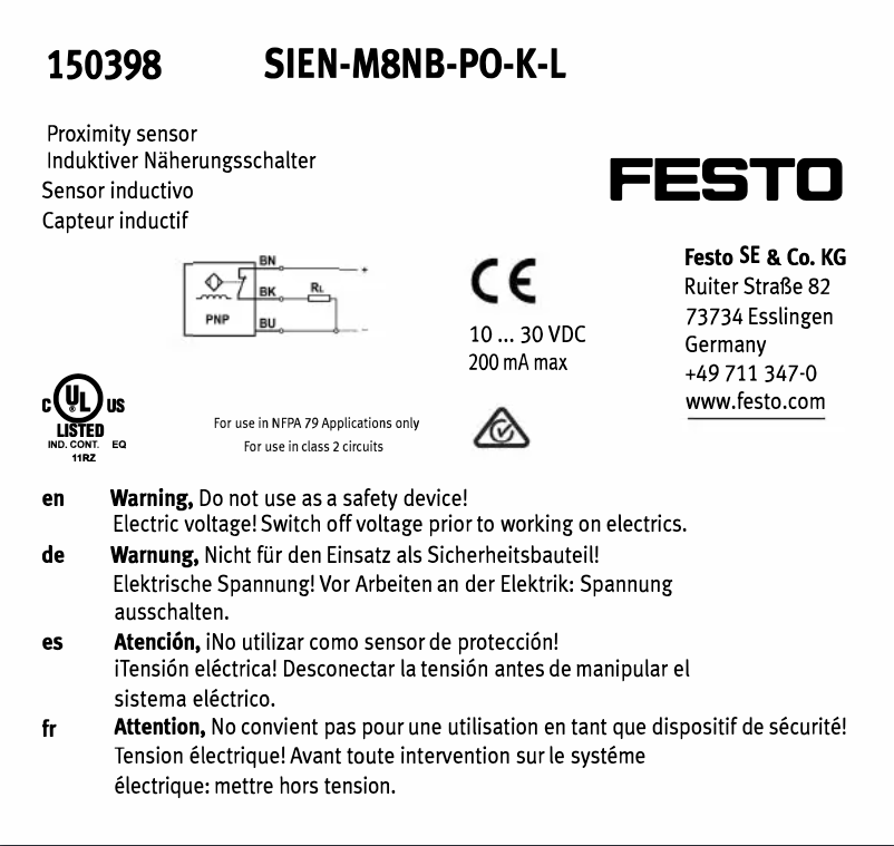 Page n°1 - Manuel utilisateur Festo SIEN-M8NB-PO-K-L
