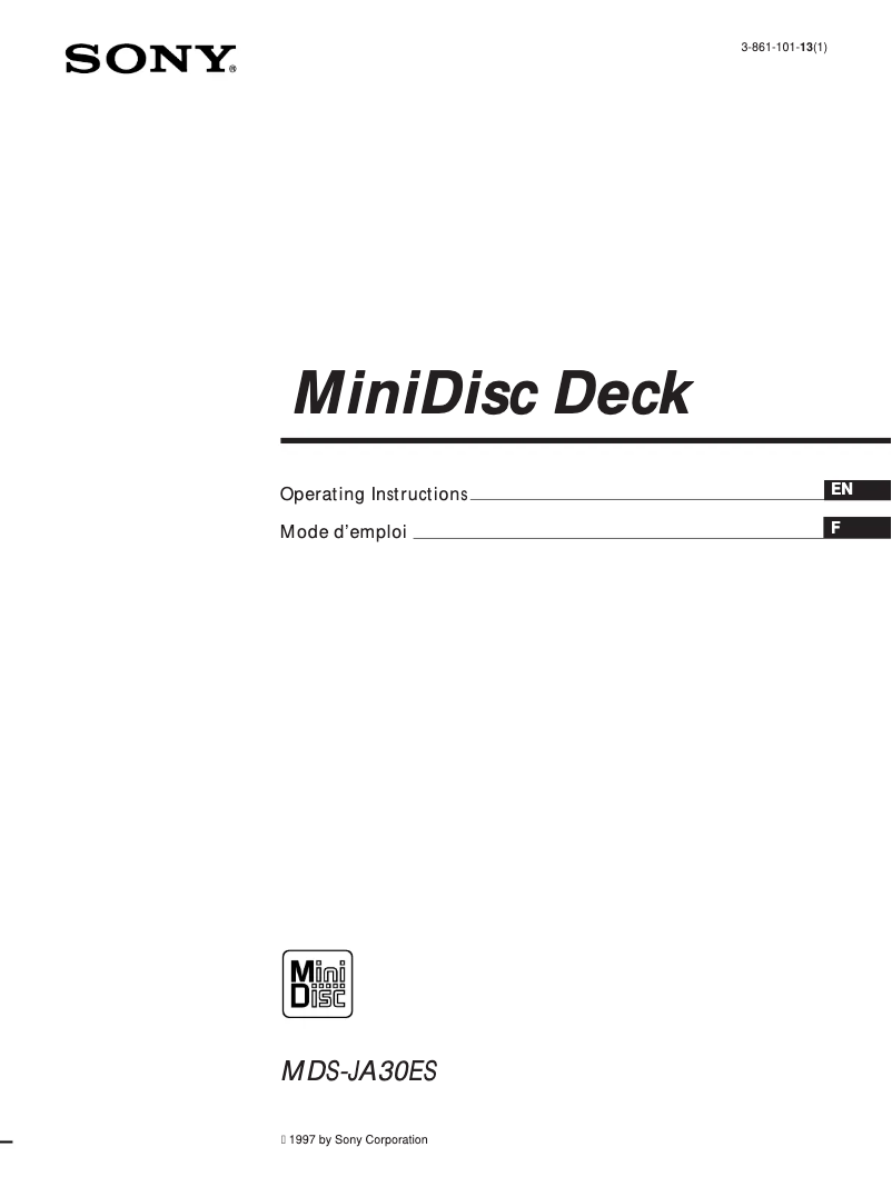 Image de la première page du manuel de l'appareil MDS-JA30ES