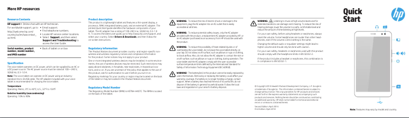 Page 1 de la notice Guide de démarrage rapide HP Slate 7 VoiceTab