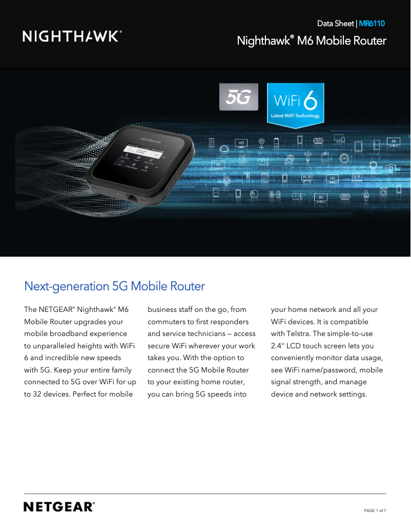 Page 1 de la notice Fiche technique Netgear Nighthawk M6 MR6110