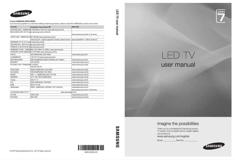 Page n°1 - Manuel utilisateur Samsung UE40C7700WS