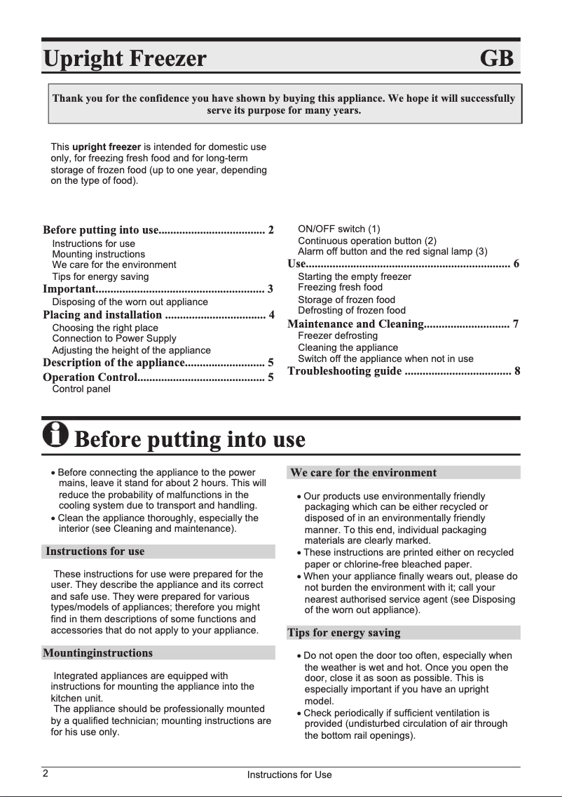 Page n°1 - Manuel utilisateur Gorenje FIU6091AW