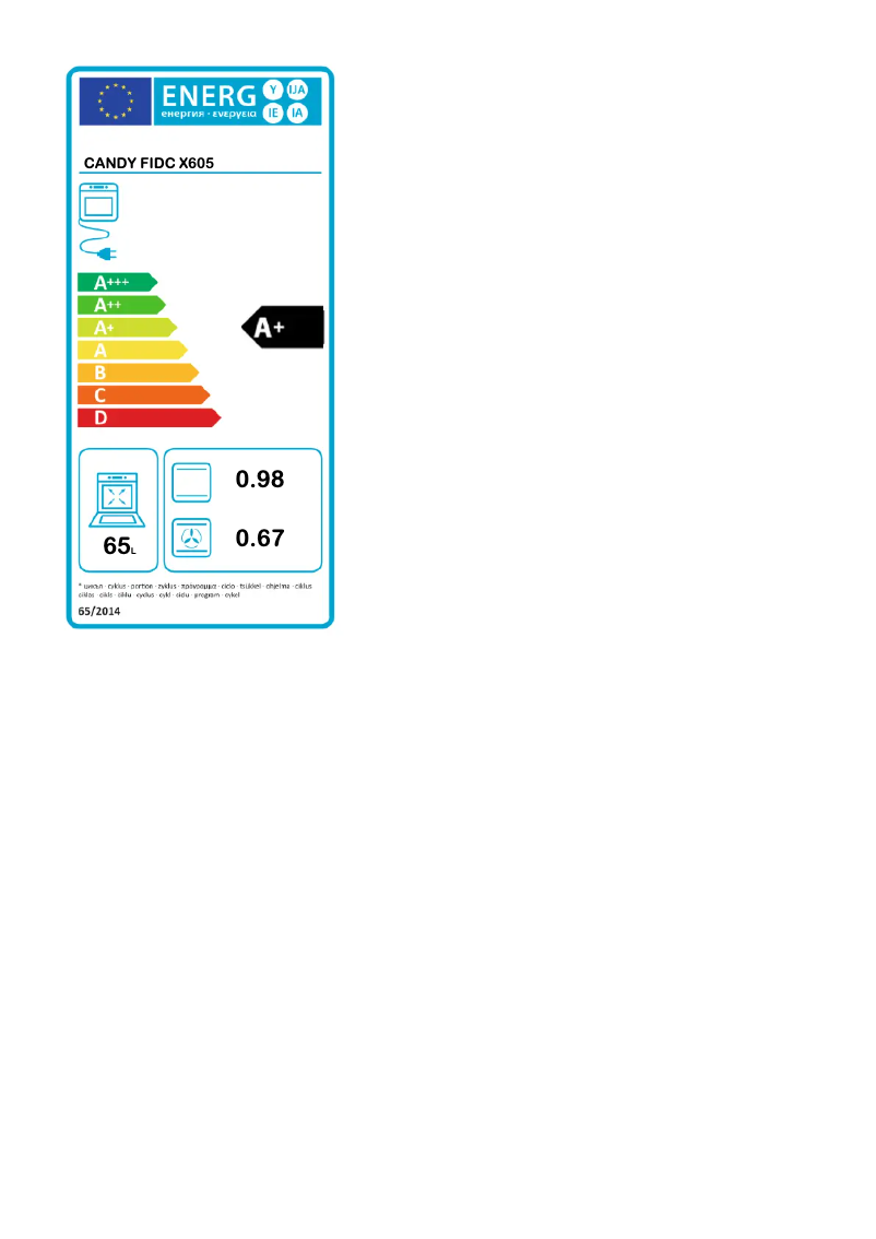 Page 1 de la notice Label énergétique Candy FIDC X605