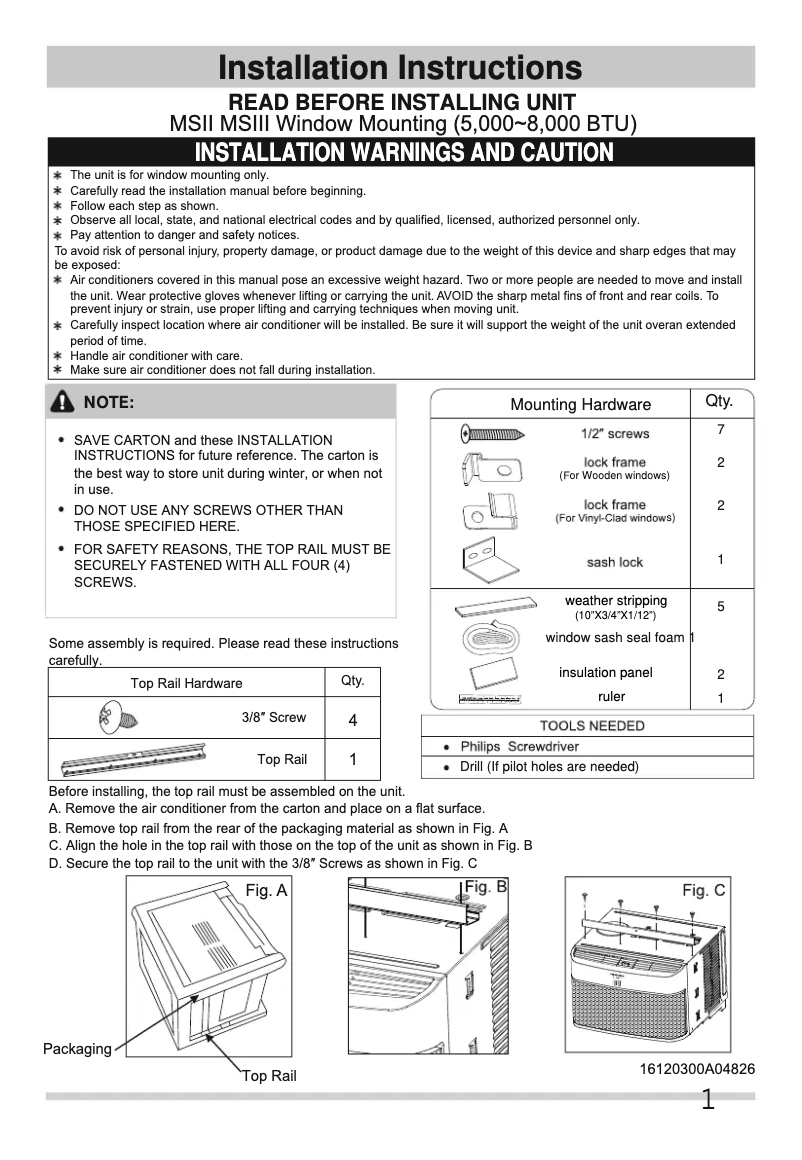 Page 1 de la notice Guide d'installation Frigidaire FGRC0644U1