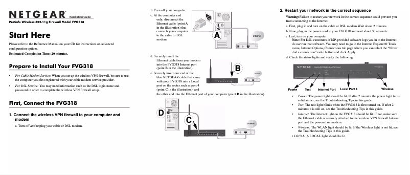 Page 1 de la notice Guide d'installation Netgear ProSafe FVG318