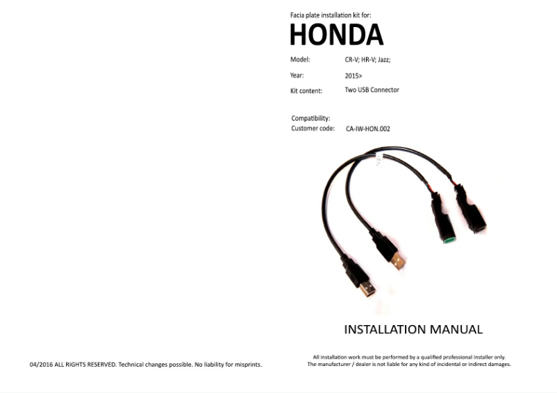 Page n°1 - Manuel utilisateur Pioneer CA-IW-HON.002